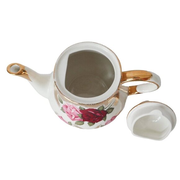 Vintage Arthur Wood England #4876 Red Pink Roses Gold Tea Party Teapot - Picture 5 of 6